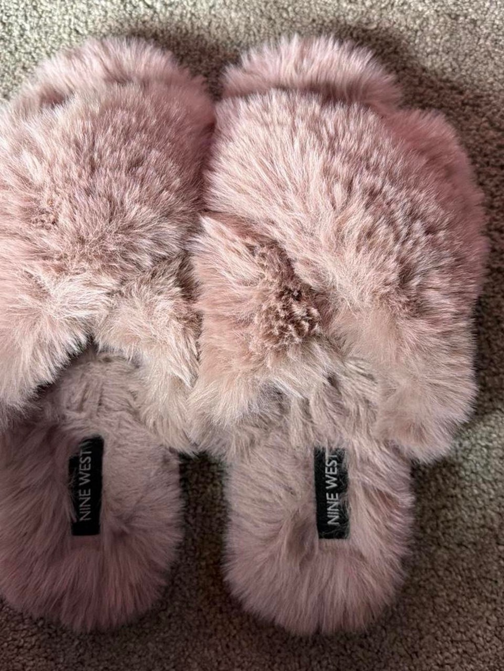 Nine West Dusty Rose Faux Fur Slide Slippers